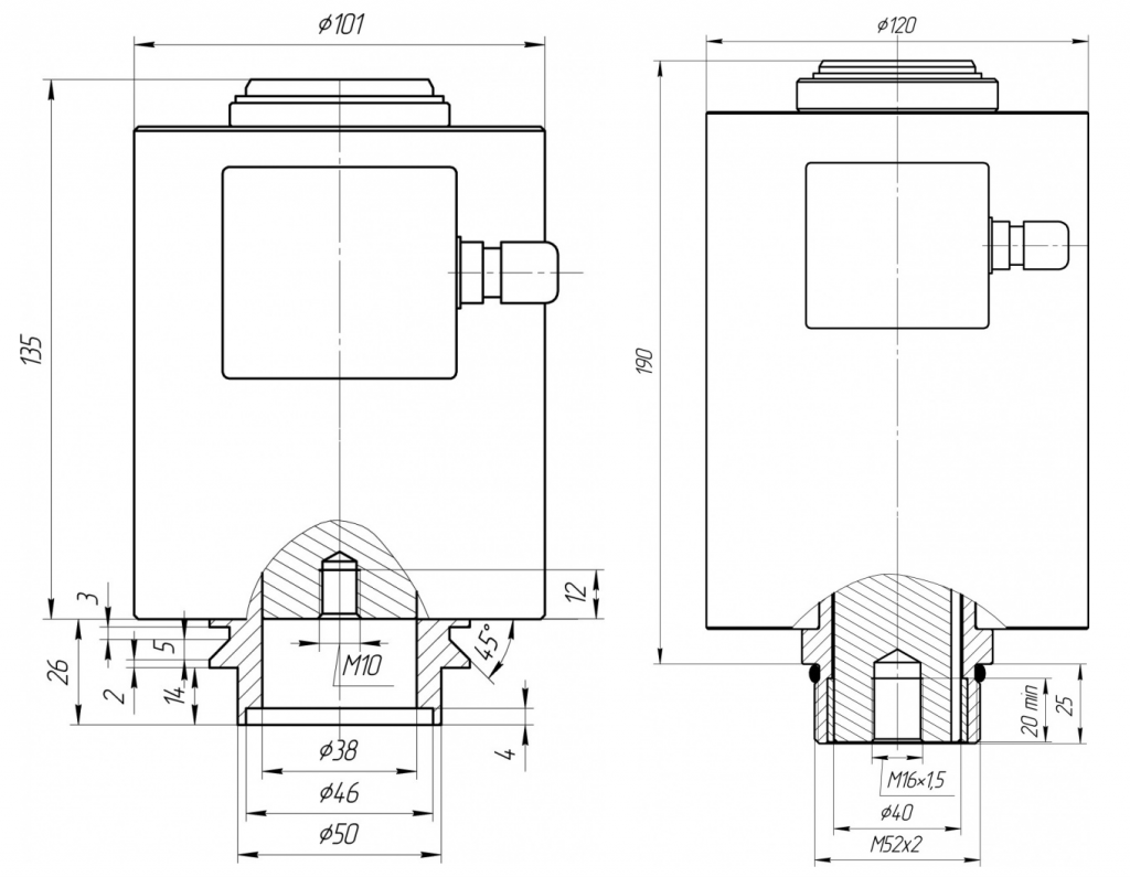 Габаритные, установочные и присоединительные размеры электромагнитов ЭМВ-6 и ЭМВ-7