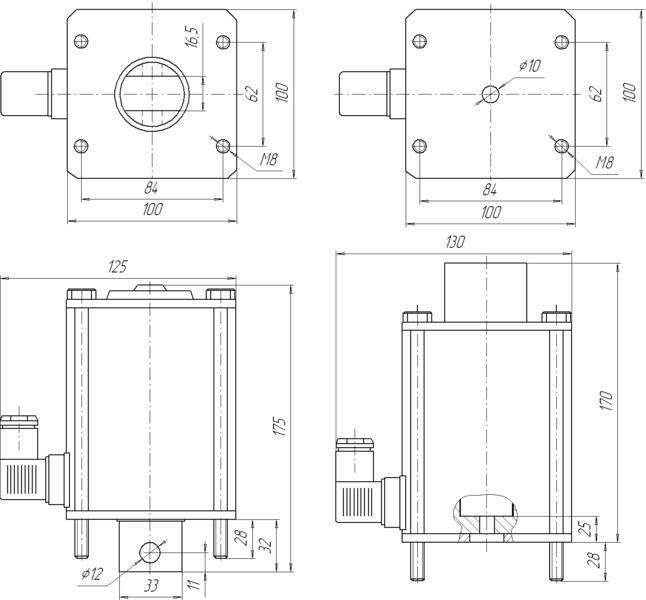 Габаритные, установочные и присоединительные размеры привода ЭМД 6 с соединителями СЭ11-19 - тянущего и толкающего исполнения