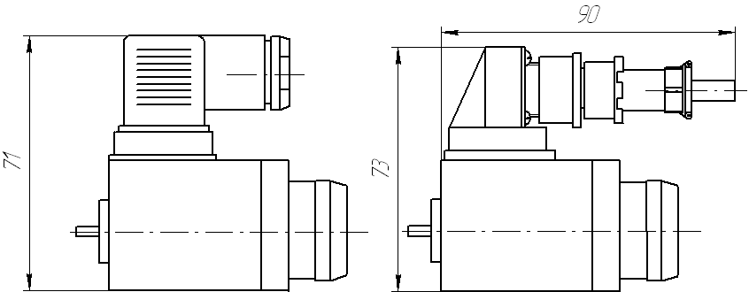 Габаритные и присоединительные размеры электромагнита ПЭ 36 с соединителем СЭ11-19 и 2РМГ